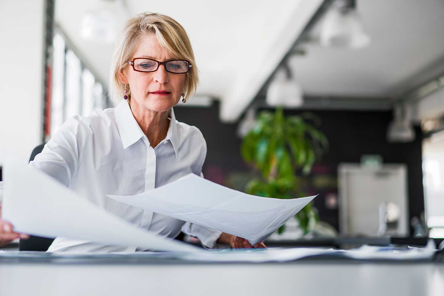 Businesswoman completing background check